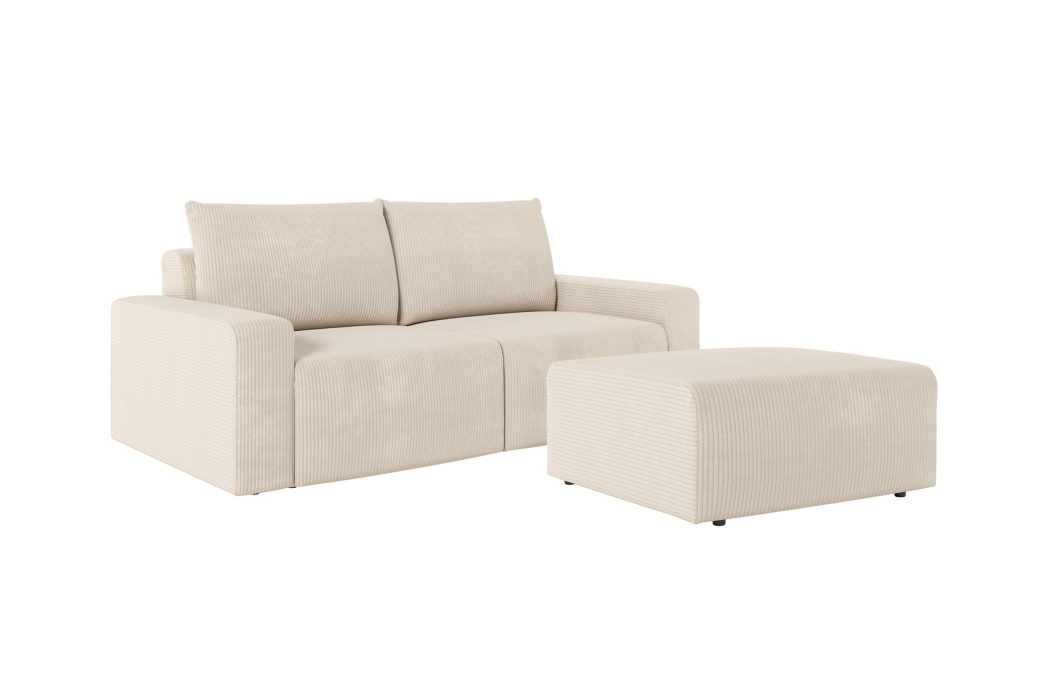 PACK - Canapé droit fixe 2 places ROMANE avec pouf en velours côtelé
