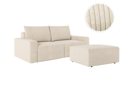 PACK - Canapé droit fixe 2 places ROMANE avec pouf en velours côtelé