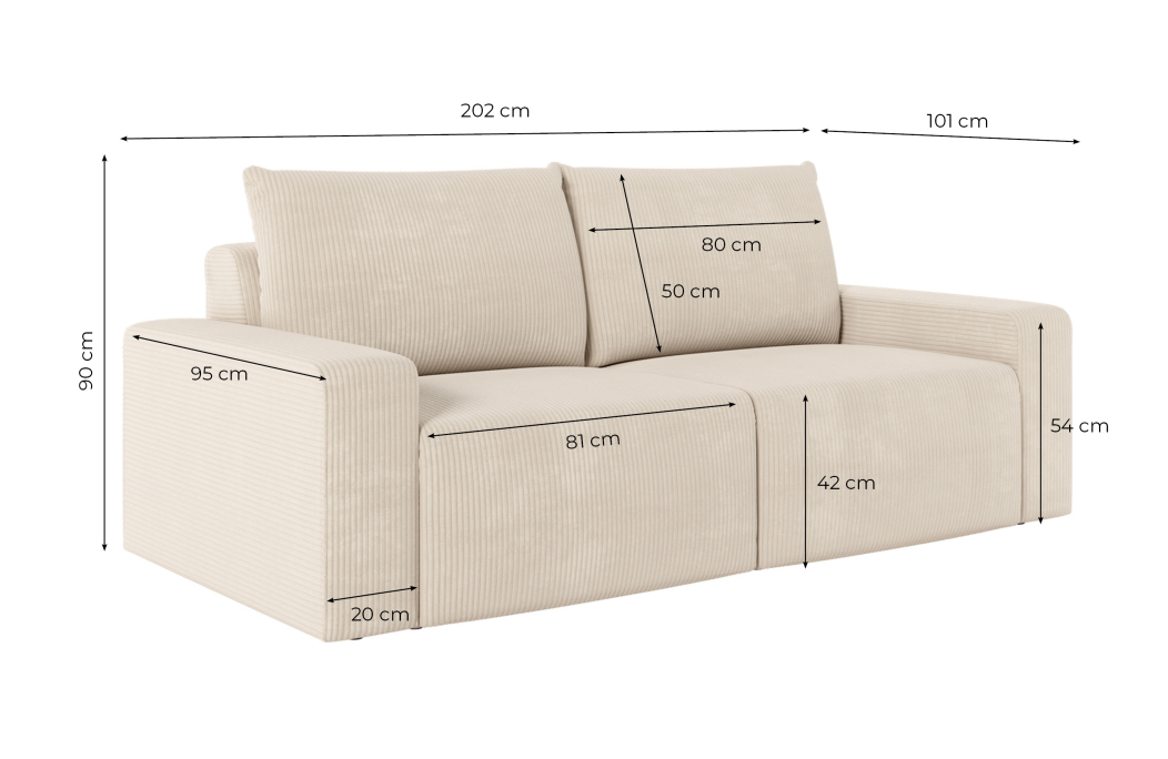 PACK - Canapé droit fixe 2 places ROMANE avec pouf en velours côtelé