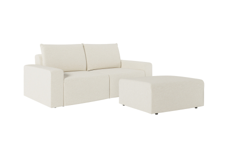PACK - Canapé droit fixe 2 places ROMANE avec pouf en tissu Easy Clean antitache