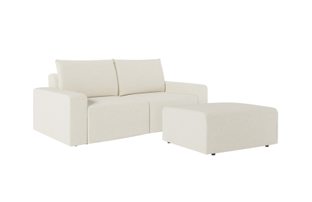 PACK - Canapé droit fixe 2 places ROMANE avec pouf en tissu Easy Clean antitache