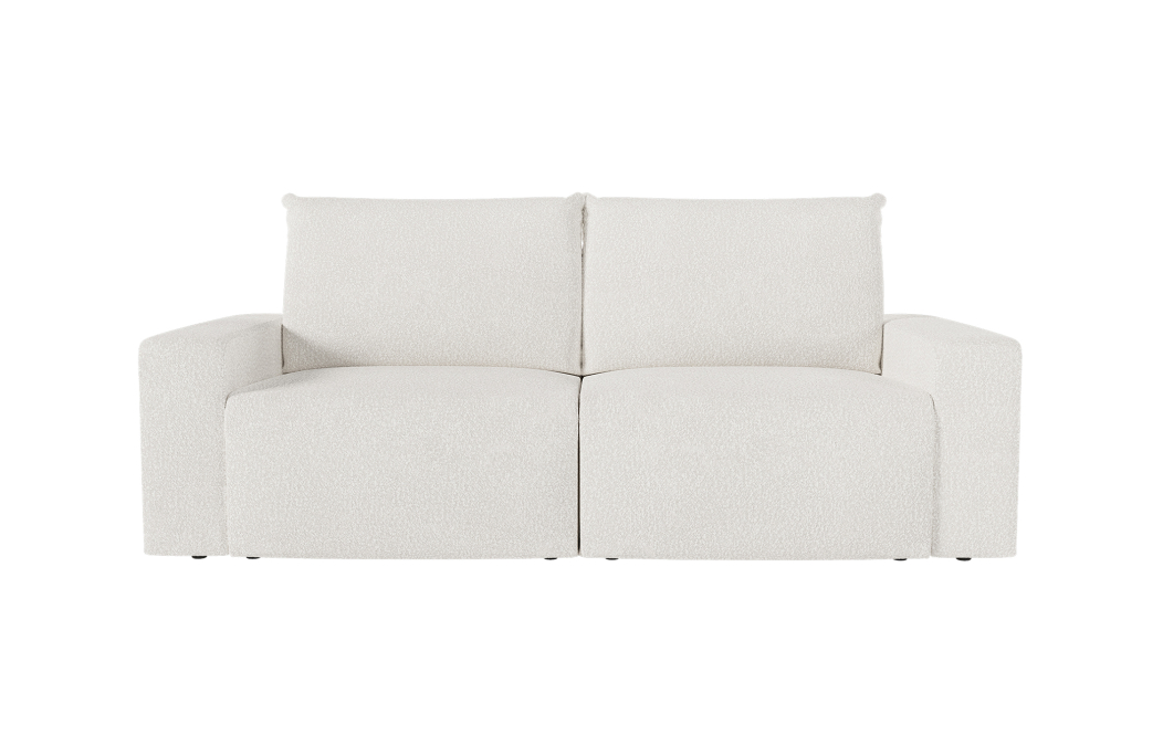 PACK - Canapé droit fixe 2 places ROMANE avec pouf en tissu bouclette