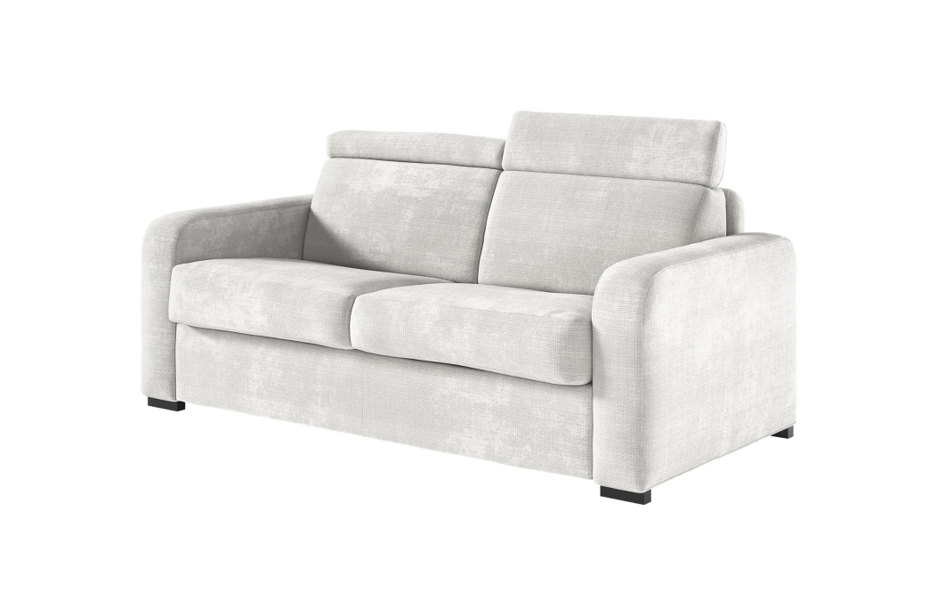 Canapé CAROLE convertible 3 places système couchage express avec têtières réglables en tissu chenille