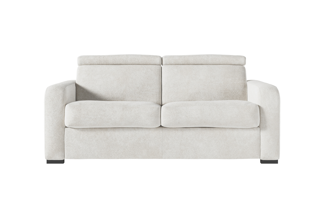 Canapé CAROLE convertible 3 places système couchage express avec têtières réglables en tissu bouclette