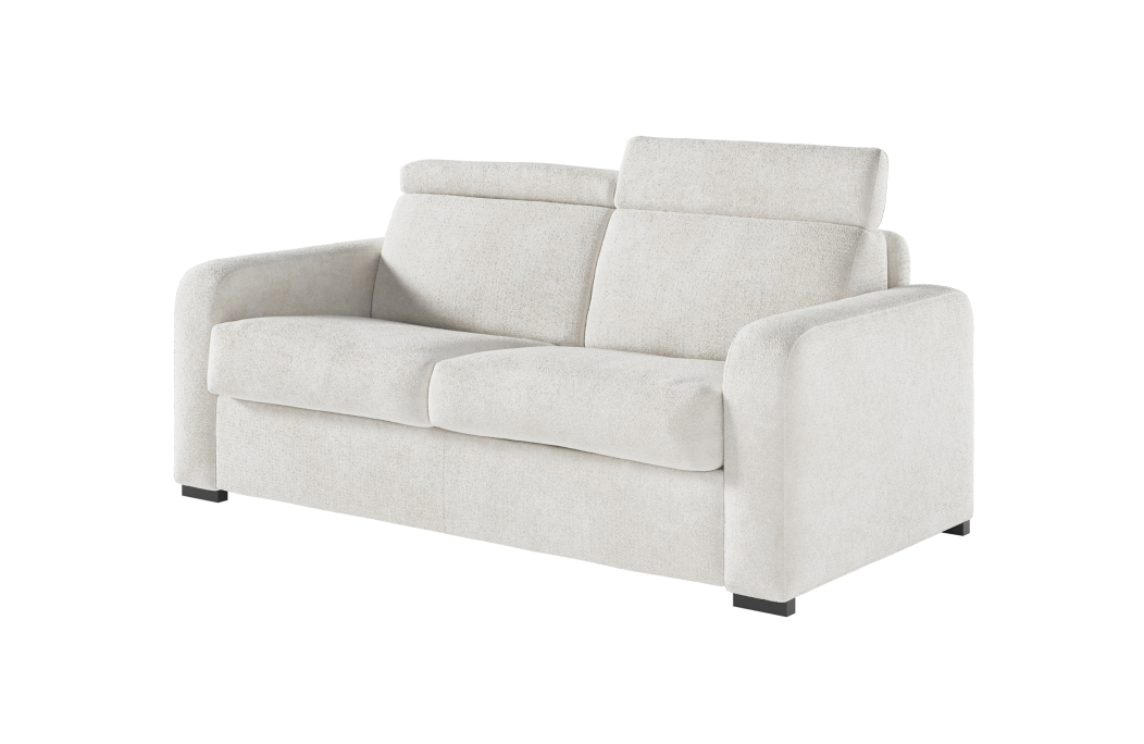 Canapé CAROLE convertible 3 places système couchage express avec têtières réglables en tissu bouclette