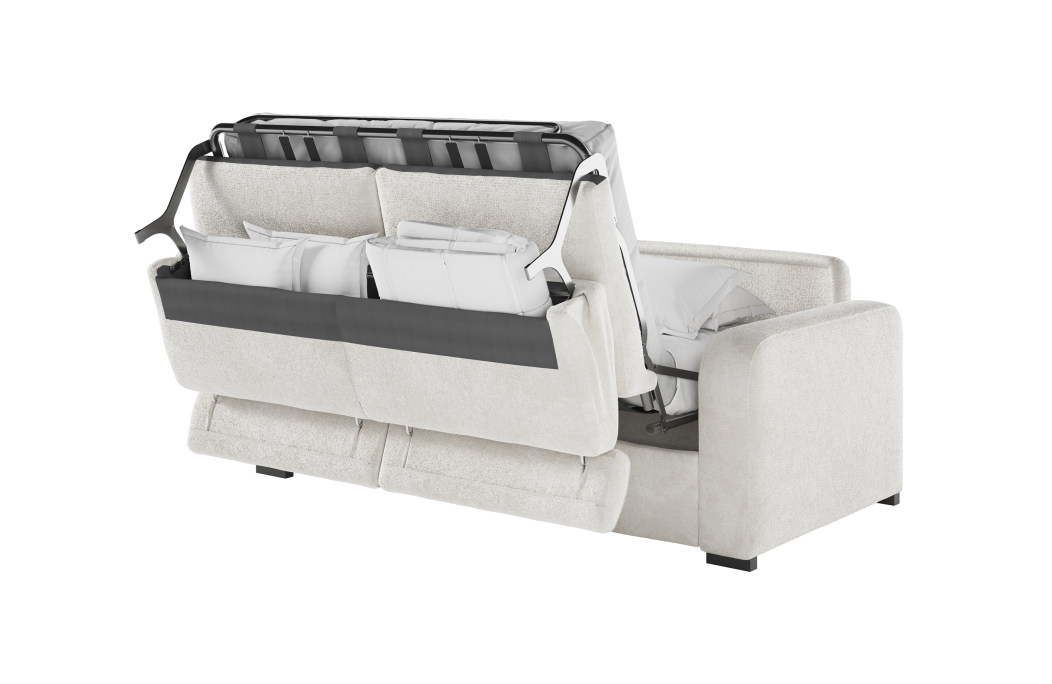 Canapé CAROLE convertible 3 places système couchage express avec têtières réglables en tissu bouclette