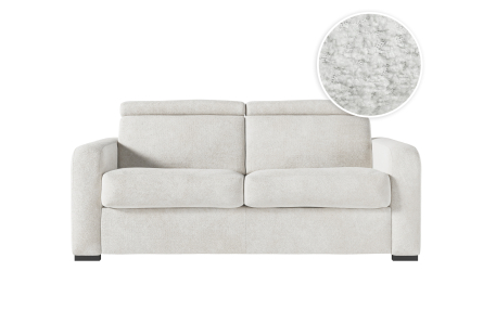 Canapé CAROLE convertible 3 places système couchage express avec têtières réglables en tissu bouclette