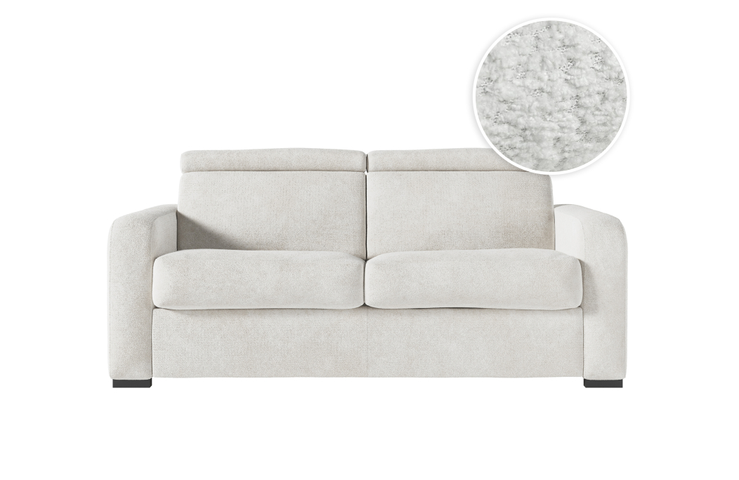 Canapé CAROLE convertible 3 places système couchage express avec têtières réglables en tissu bouclette