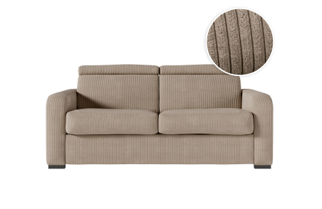 Canapé CAROLE convertible 3 places système couchage express avec têtières réglables en velours côtelé