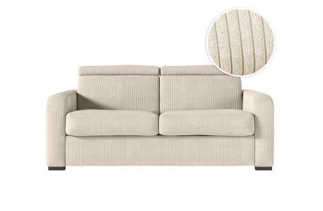 Canapé CAROLE convertible 3 places système couchage express avec têtières réglables en velours côtelé