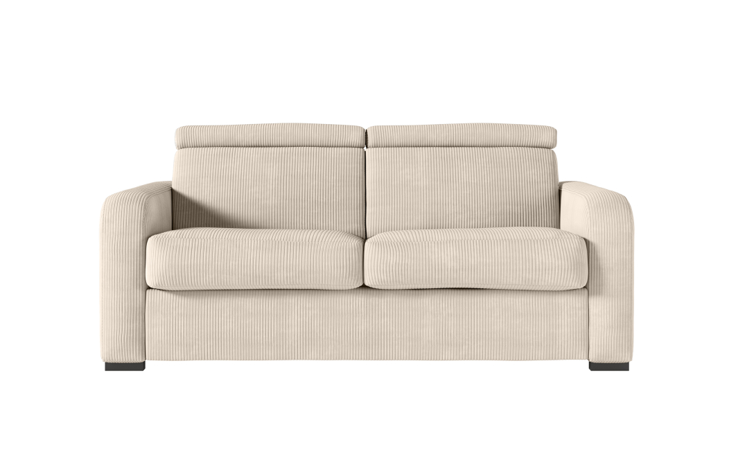 Canapé CAROLE convertible 3 places système couchage express avec têtières réglables en velours côtelé