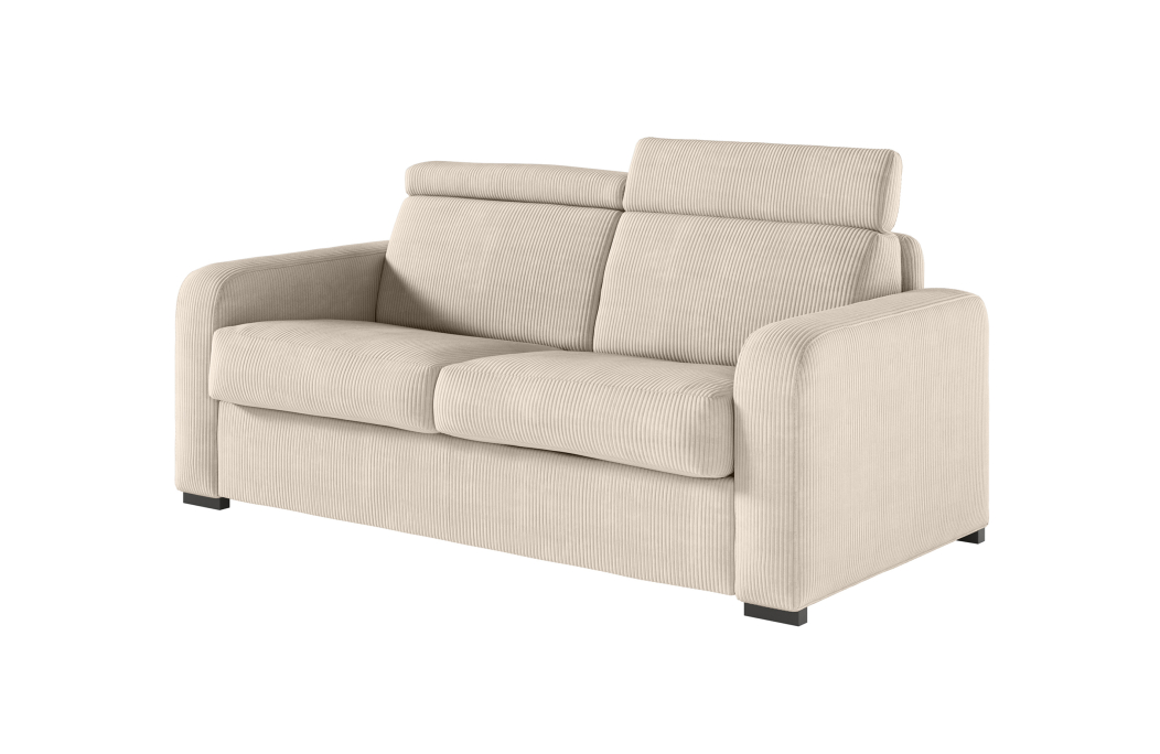 Canapé CAROLE convertible 3 places système couchage express avec têtières réglables en velours côtelé
