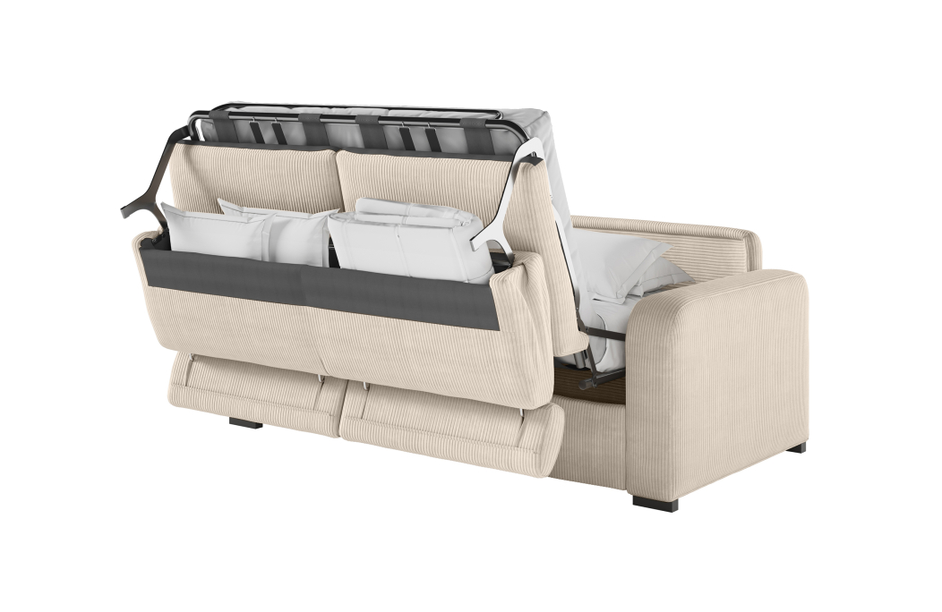 Canapé CAROLE convertible 3 places système couchage express avec têtières réglables en velours côtelé