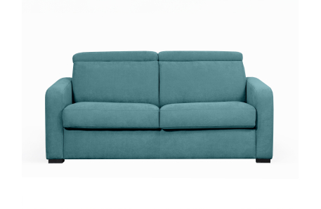 Canapé CAROLE convertible 3 places système couchage express avec têtières réglables en tissu