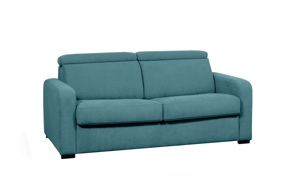 Canapé CAROLE convertible 3 places système couchage express avec têtières réglables en tissu