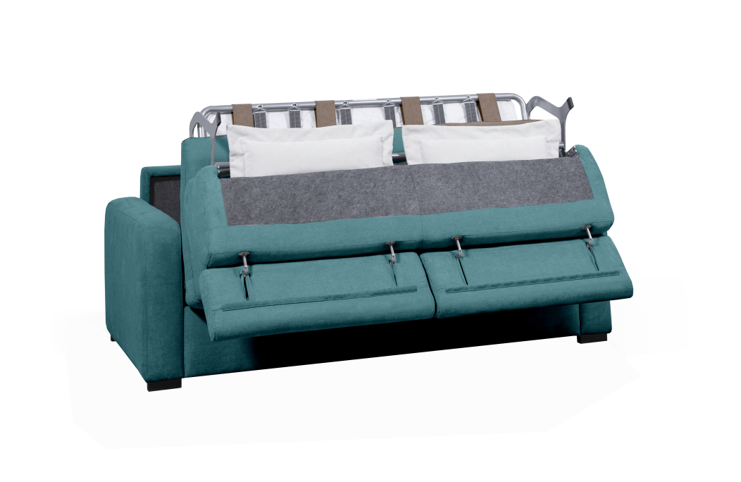 Canapé CAROLE convertible 3 places système couchage express avec têtières réglables en tissu