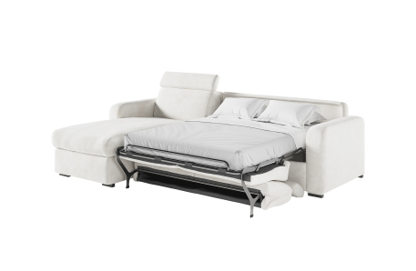 Canapé CAROLE d'angle convertible 4 places système couchage express avec têtières réglables en tissu bouclette