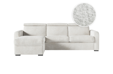 Canapé CAROLE d'angle convertible 4 places système couchage express avec têtières réglables en tissu bouclette