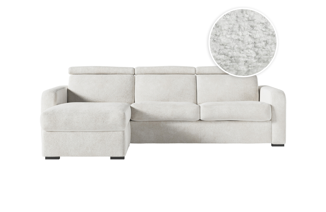 Canapé CAROLE d'angle convertible 4 places système couchage express avec têtières réglables en tissu bouclette