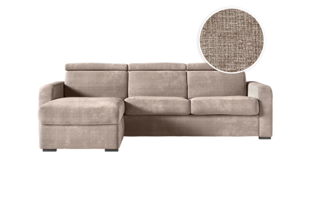 Canapé CAROLE d'angle convertible 4 places système couchage express avec têtières réglables en tissu chenille