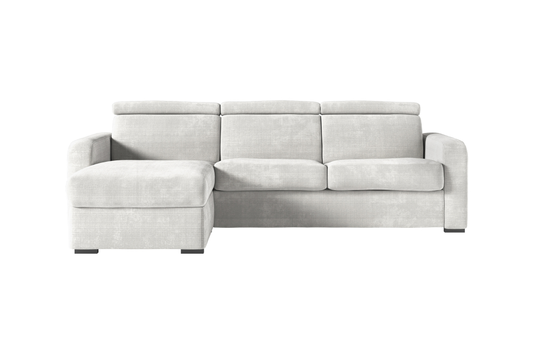 Canapé CAROLE d'angle convertible 4 places système couchage express avec têtières réglables en tissu chenille