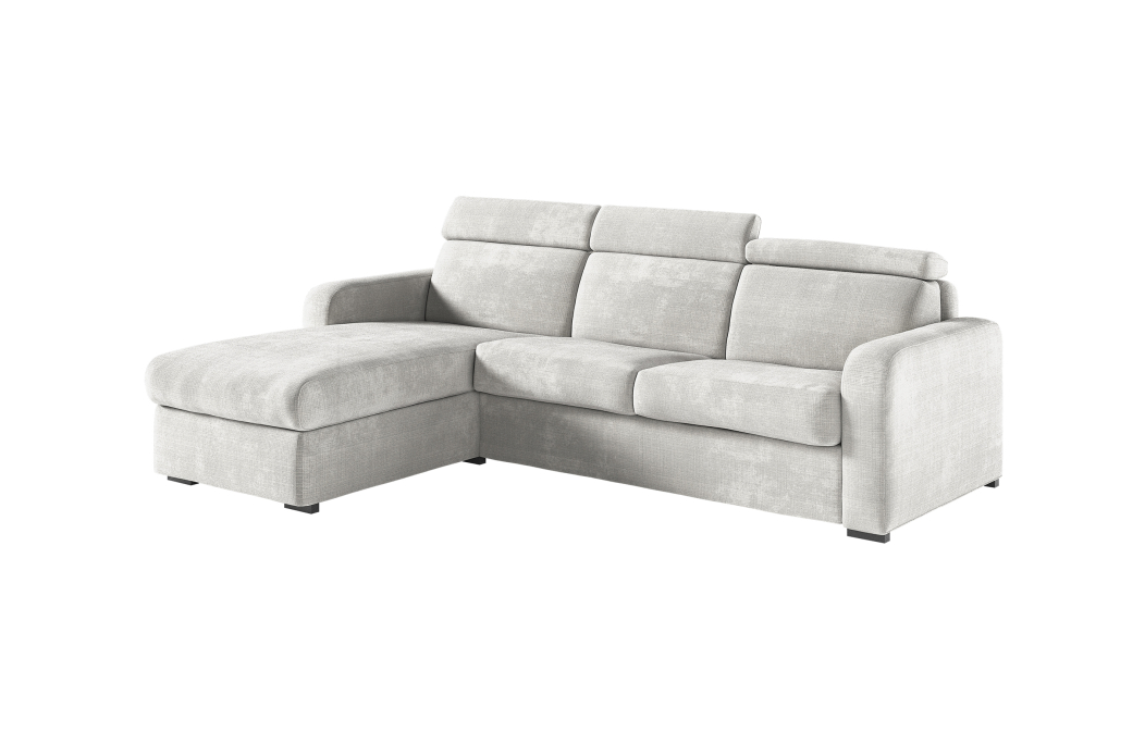 Canapé CAROLE d'angle convertible 4 places système couchage express avec têtières réglables en tissu chenille