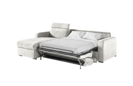 Canapé CAROLE d'angle convertible 4 places système couchage express avec têtières réglables en tissu chenille
