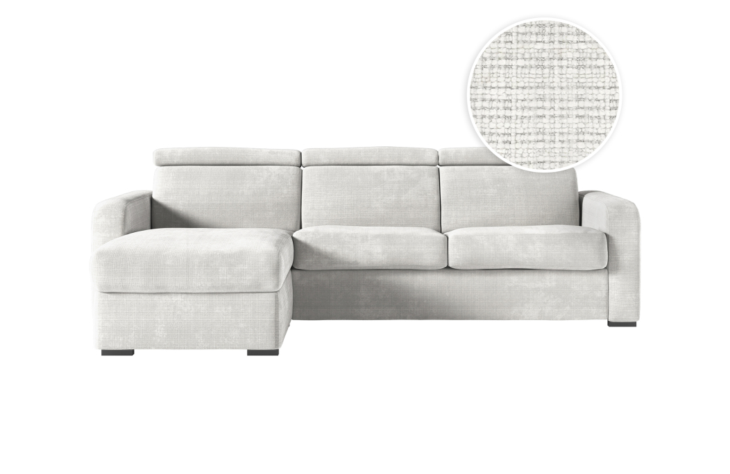 Canapé CAROLE d'angle convertible 4 places système couchage express avec têtières réglables en tissu chenille