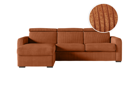 Canapé CAROLE d'angle convertible 4 places système couchage express avec têtières réglables en velours côtelé