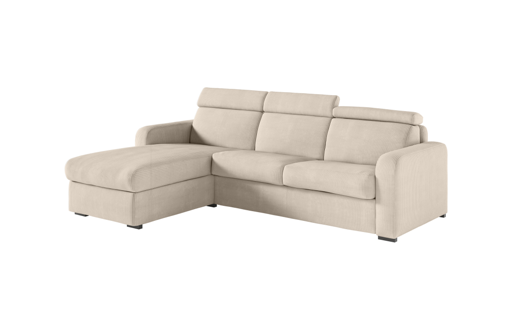 Canapé CAROLE d'angle convertible 4 places système couchage express avec têtières réglables en velours côtelé