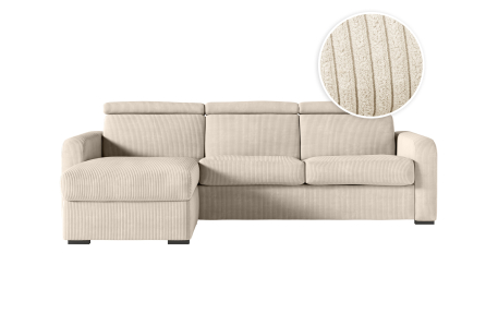 Canapé CAROLE d'angle convertible 4 places système couchage express avec têtières réglables en velours côtelé