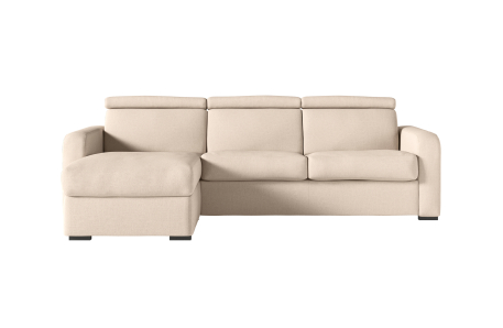 Canapé CAROLE d'angle convertible 4 places système couchage express avec têtières réglables en tissu
