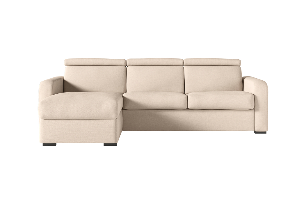 Canapé CAROLE d'angle convertible 4 places système couchage express avec têtières réglables en tissu