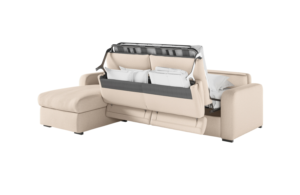Canapé CAROLE d'angle convertible 4 places système couchage express avec têtières réglables en tissu