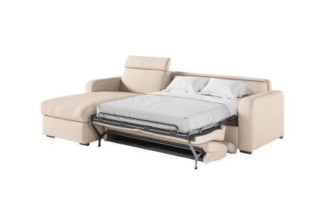 Canapé CAROLE d'angle convertible 4 places système couchage express avec têtières réglables en tissu