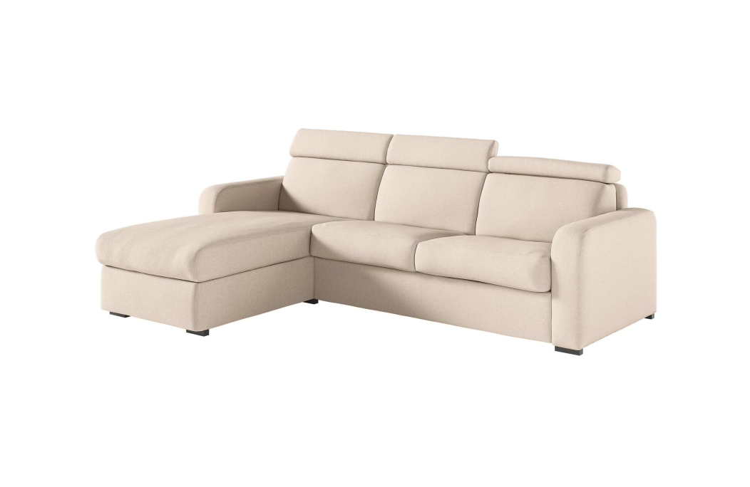 Canapé CAROLE d'angle convertible 4 places système couchage express avec têtières réglables en tissu