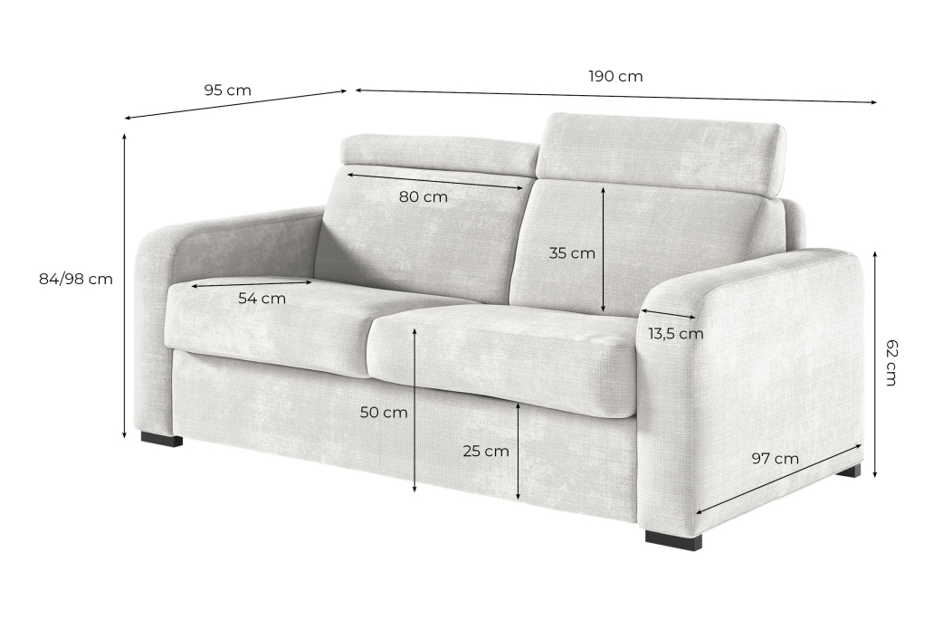 Canapé CAROLE convertible 3 places système couchage express avec têtières réglables en tissu chenille