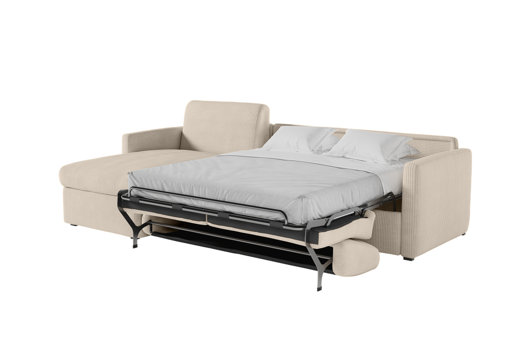 Canapé d'angle convertible express 4 places AGATHE couchage quotidien en velours côtelé