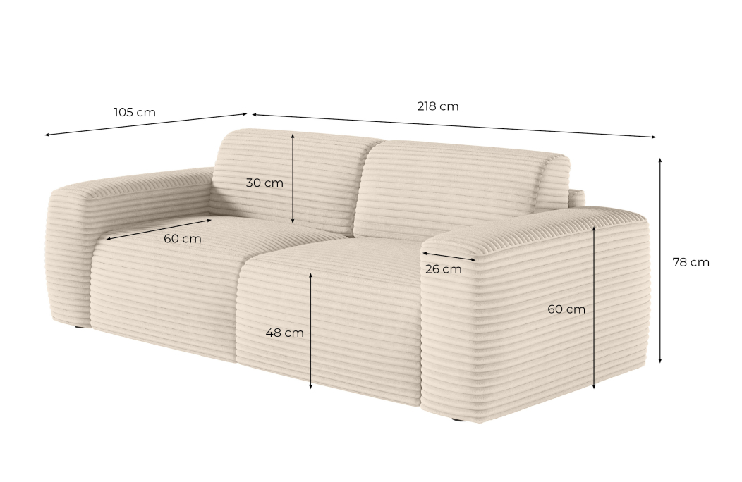 Canapé PACO convertible 3 places système couchage express en velours côtelé