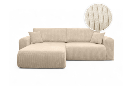 Canapé ALYA d'angle compact réversible et convertible 4 places en velours côtelé