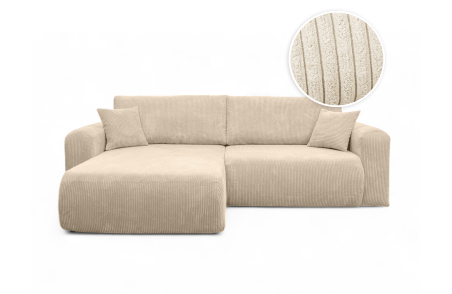 Canapé ALYA d'angle compact réversible et convertible 4 places en velours côtelé