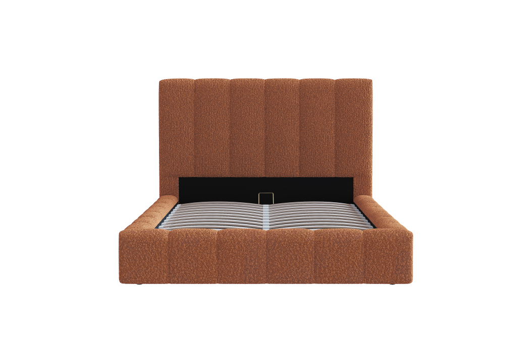 Cadre de lit BULLE rembourré avec coffre en tissu bouclette