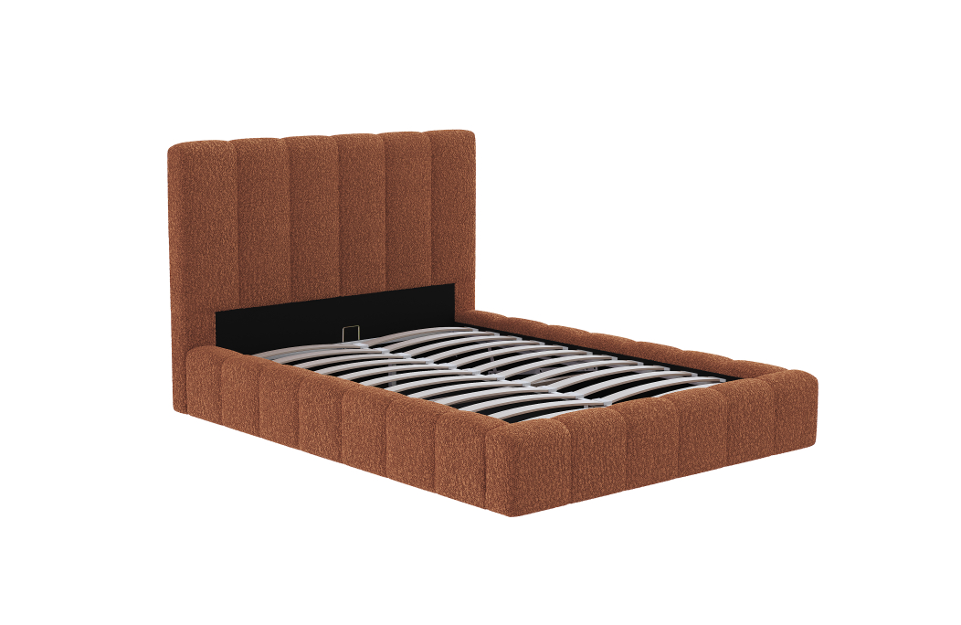 Cadre de lit BULLE rembourré avec coffre en tissu bouclette