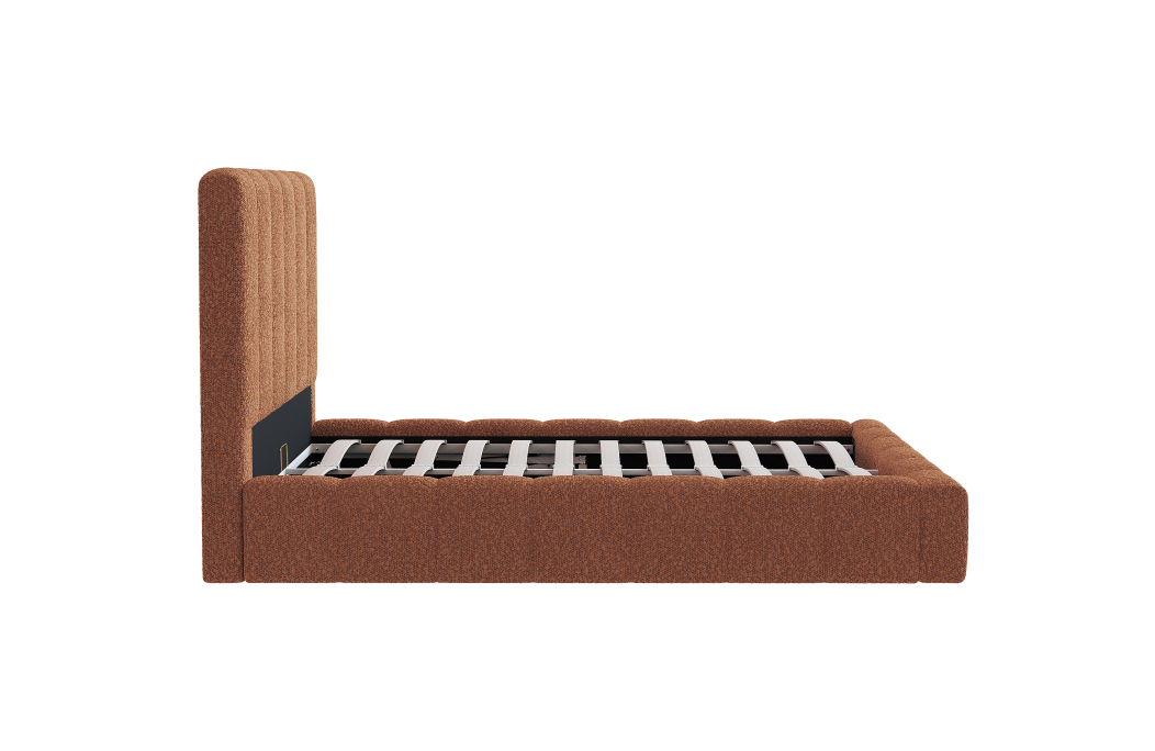 Cadre de lit BULLE rembourré avec coffre en tissu bouclette