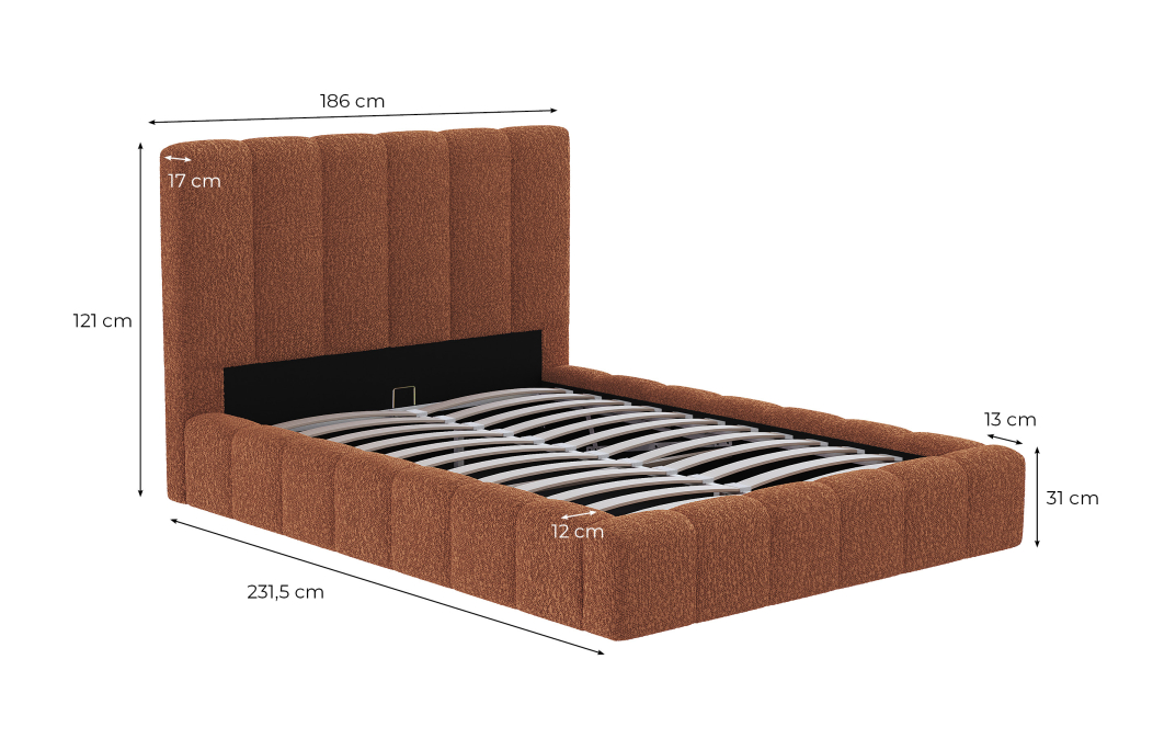 Cadre de lit BULLE rembourré avec coffre en tissu bouclette