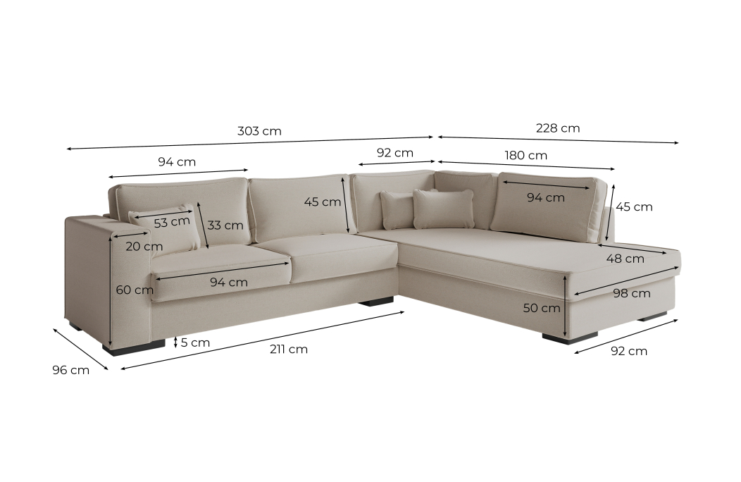 Canapé d'angle BELAMI XXL 6 places en tissu