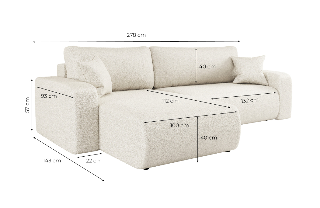 Canapé ALYA d'angle max réversible et convertible 5 places en tissu bouclette