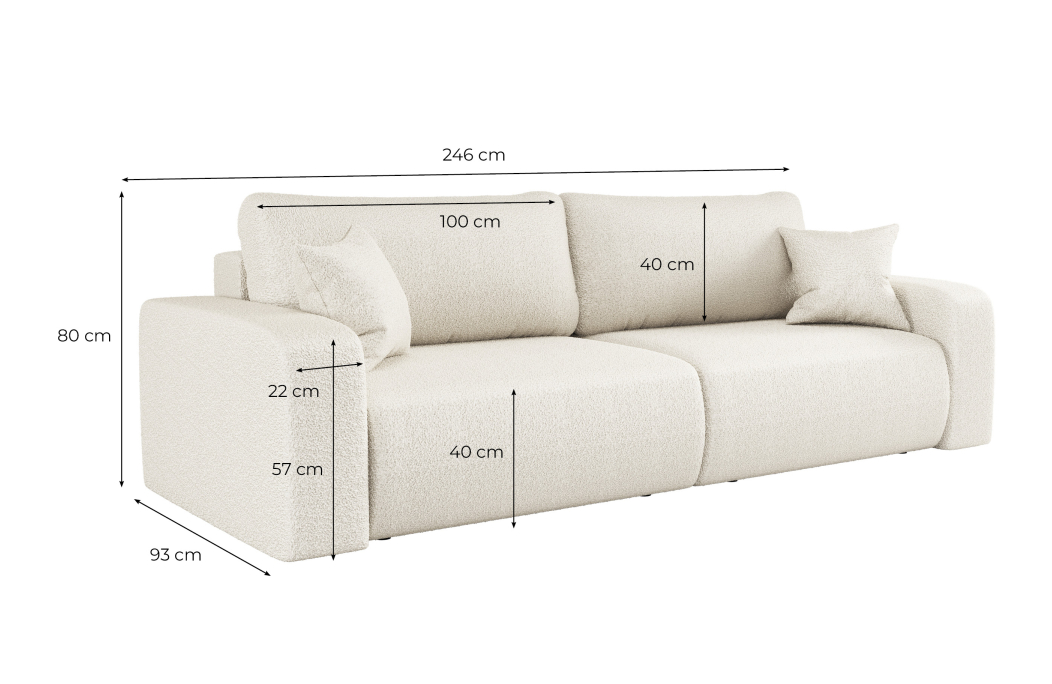 Canapé droit 3 places ALYA convertible en tissu bouclette