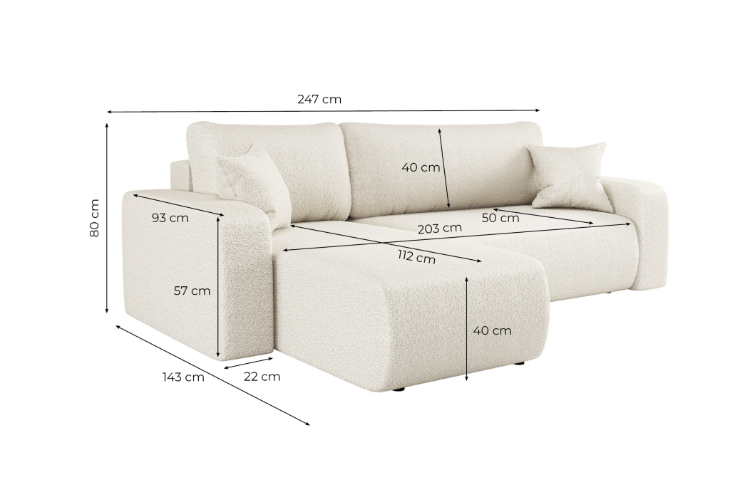 Canapé ALYA d'angle réversible et convertible 4 places en tissu bouclette