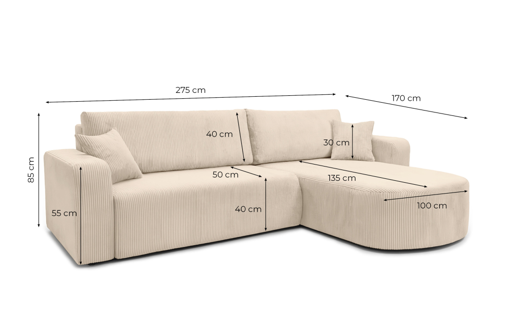 Canapé KIARA d'angle réversible convertible 4 places en velours côtelé